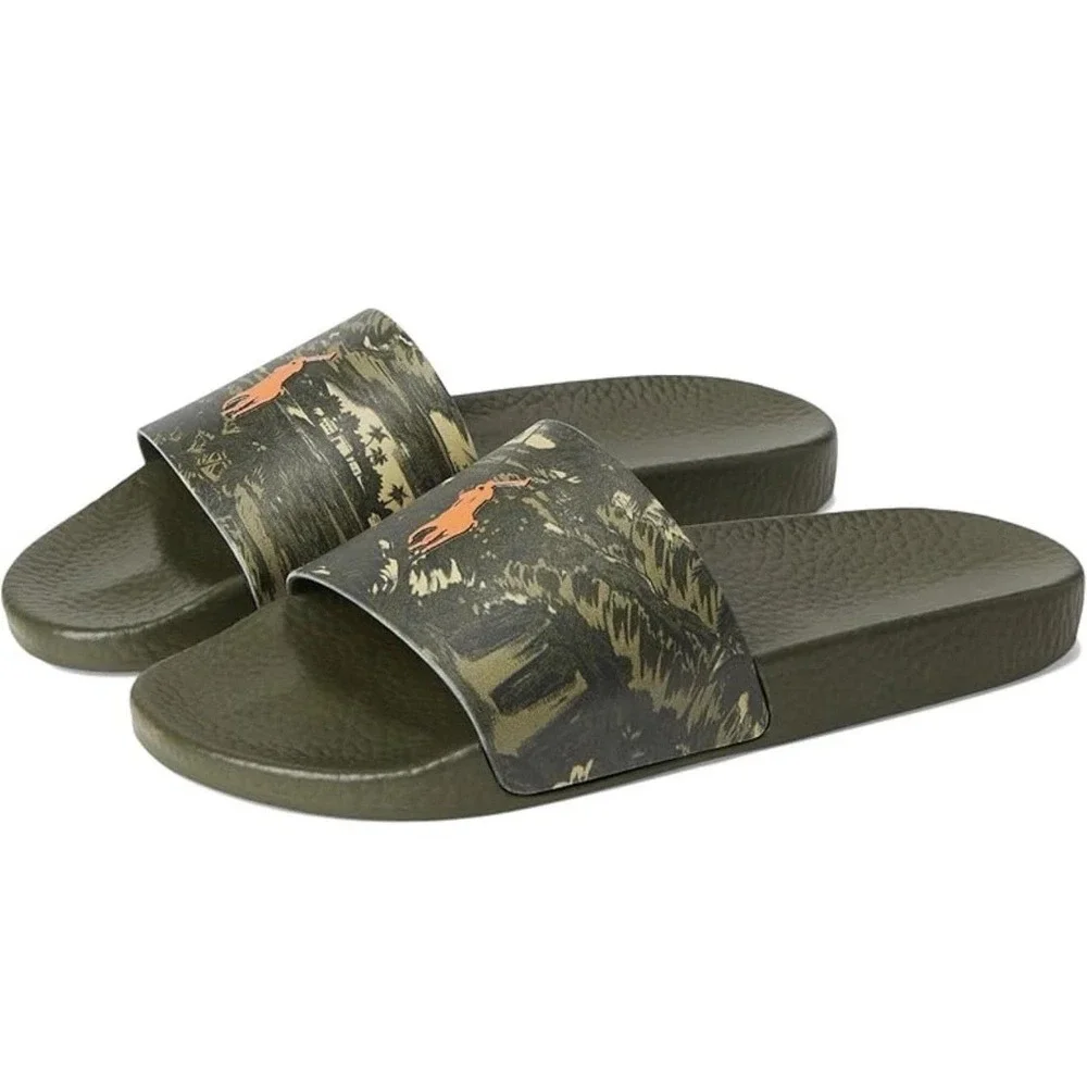 Polo Ralph Lauren Cayson Slides Mens 14 Camo Green Floral Tropical Sandals
